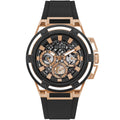 GUESS Rose Gold-Tone and Black Silicone Multifunction Watch