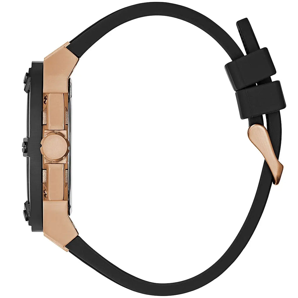 GUESS Rose Gold-Tone and Black Silicone Multifunction Watch